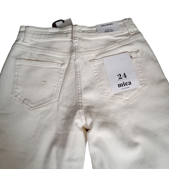 Mica Women's High Waisted Cream Flare Slit Wide Leg Jean NWT Size 24 - Picture 10 of 11